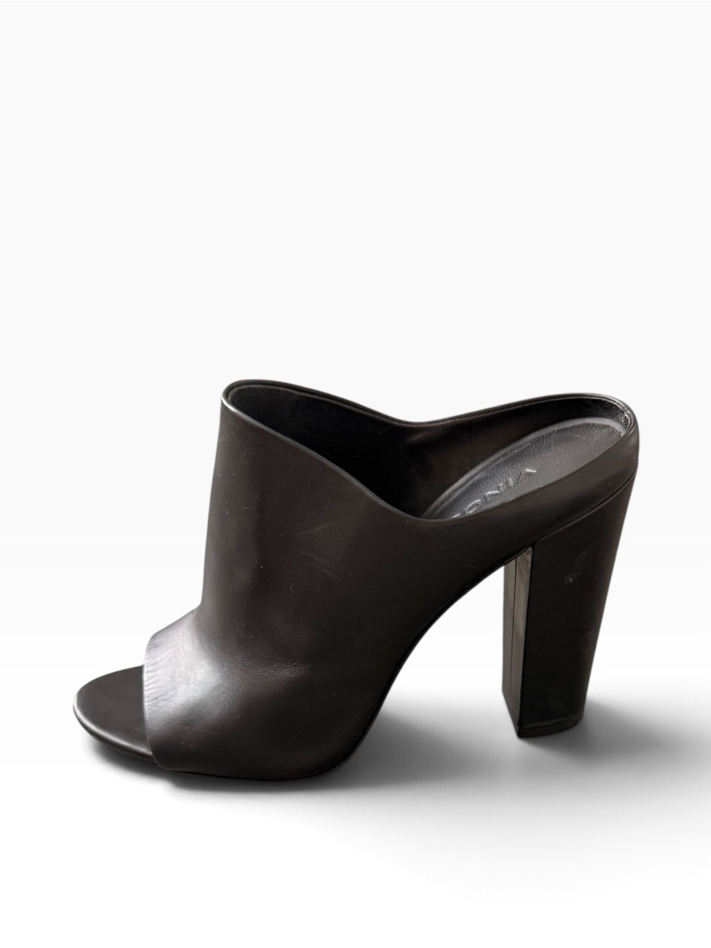 Vince Black Open-Toe High Block Heel Mule